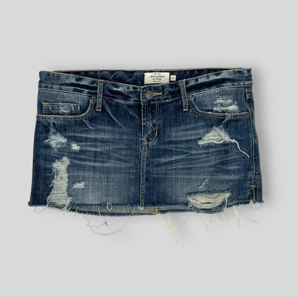 Y2k Abercrombie & Fitch Distressed Denim Micro Mini Skirt Size 4 - Picture 1 of 5